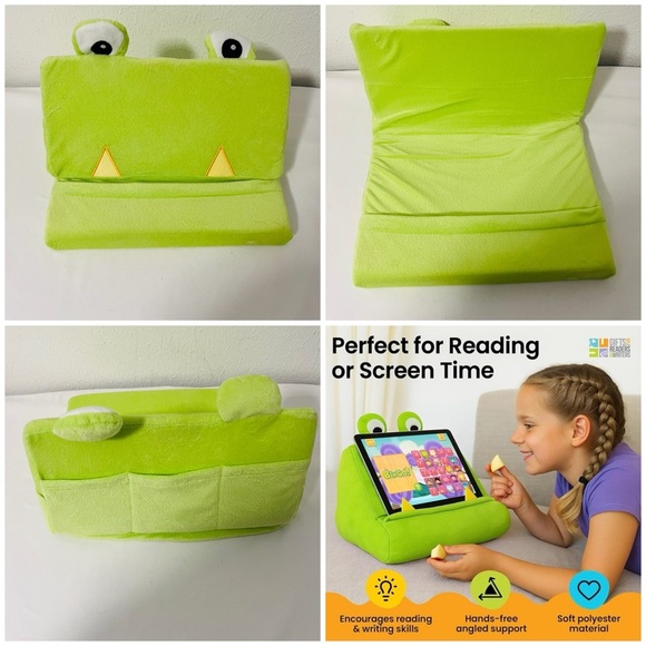 Kids IPad/Tablet & Book Pillow Stand Holder Lap Soft Green Frog Perfect EUC - Picture 1 of 7